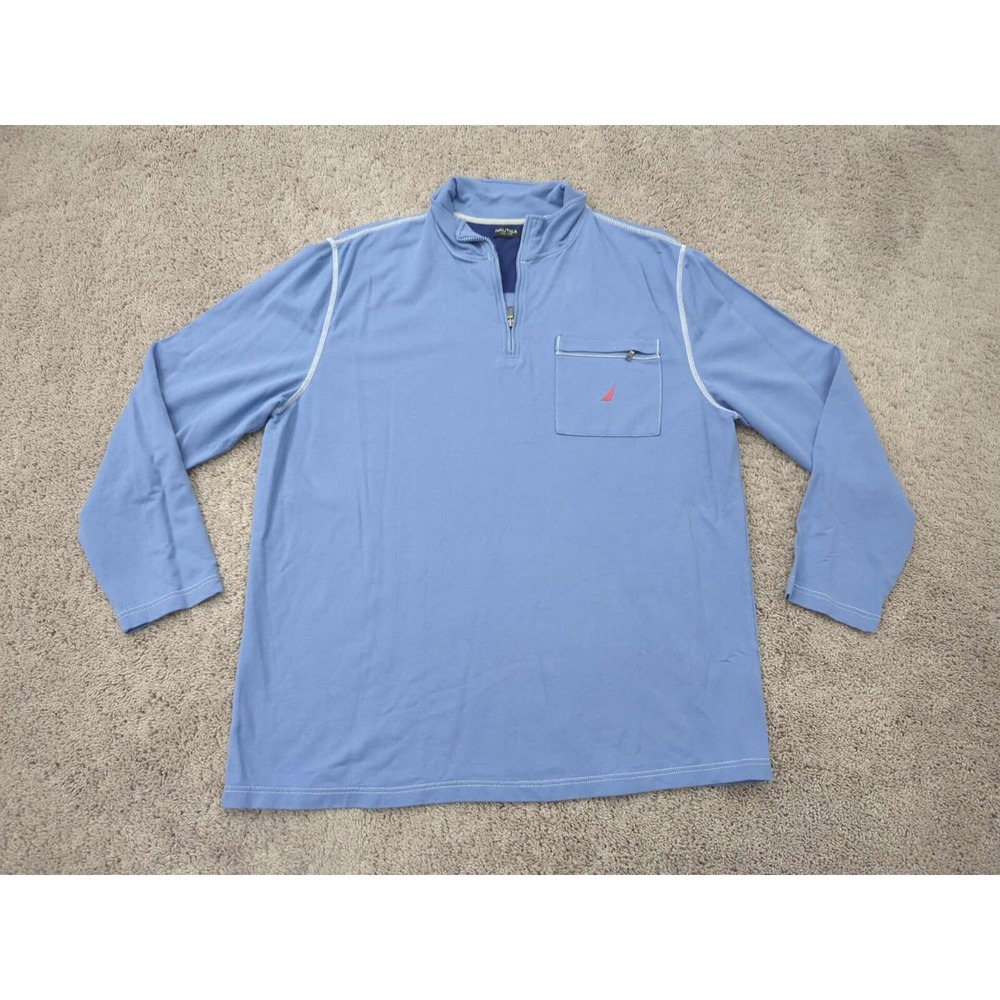 Nautica Shirt Mens‎ XXL Blue Pullover Long Sleeve 1/4 Zip 100% Cotton Casual